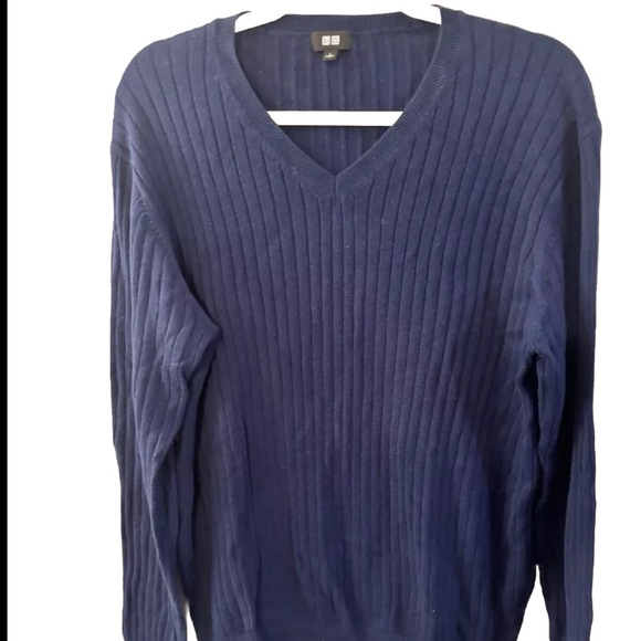 Uniqlo V Neck Navy Blue Cotton And Cashmere Sweater Size Med - Picture 3 of 8